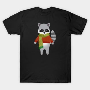 Woodland raccoon in a winter sweater and scarf T-Shirt